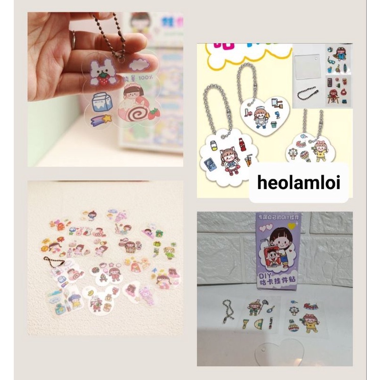 Hộp làm móc khóa, móc treo trong suốt dính sticker DIY- loại mỏng vừa , có clip