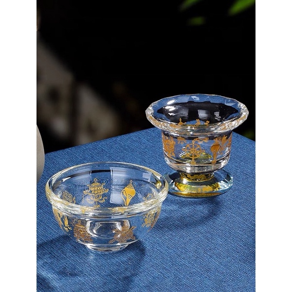 Chén pha lê Bát Kiết Tường cúng nước và 8 món cúng dường