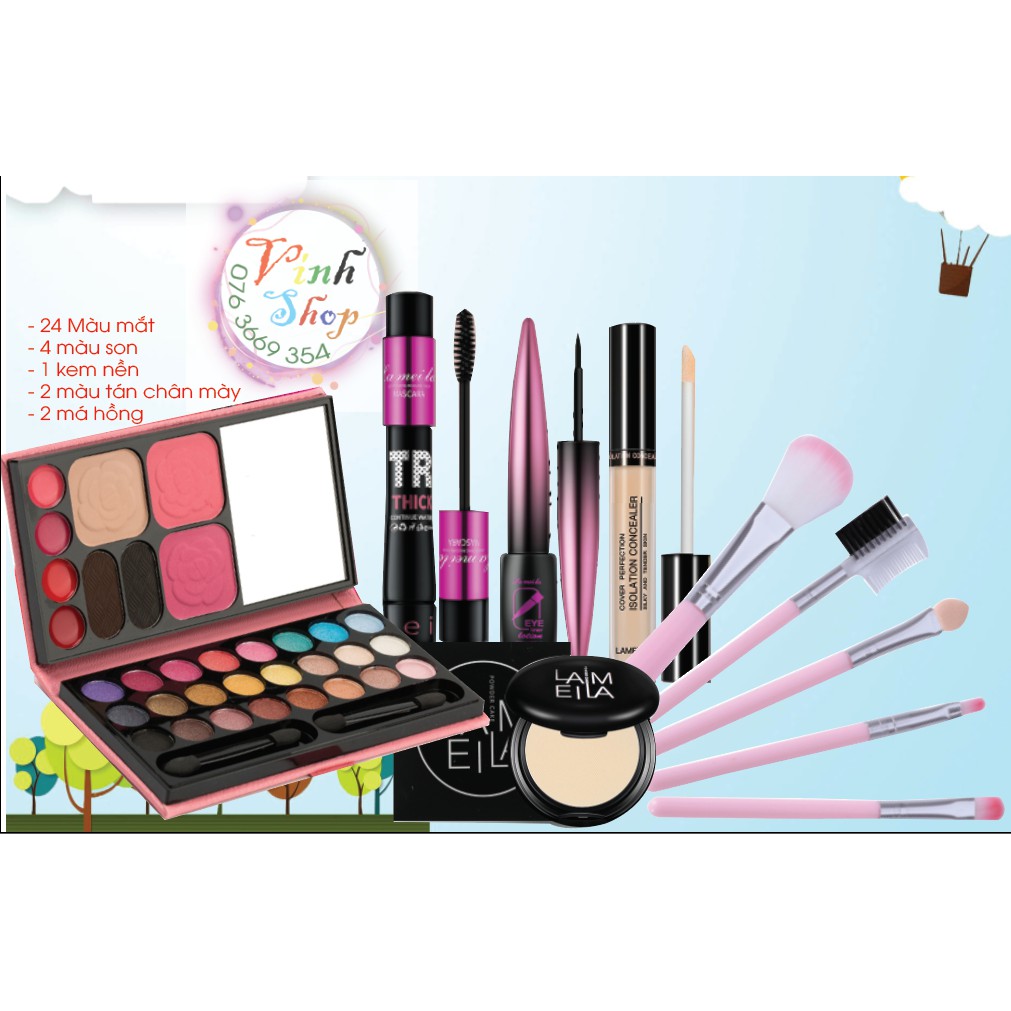 Sét trang điểm - com bo trang điểm Bộ trang điểm đầy đủ có bóp trang điểm