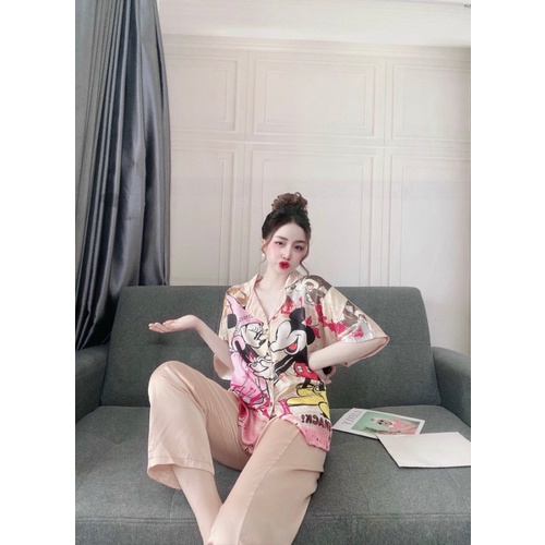 Đồ bộ pijama lụa tay ngắn mặc nhà cổ sơ mi sang trọng phong cách hàn quốc | BigBuy360 - bigbuy360.vn