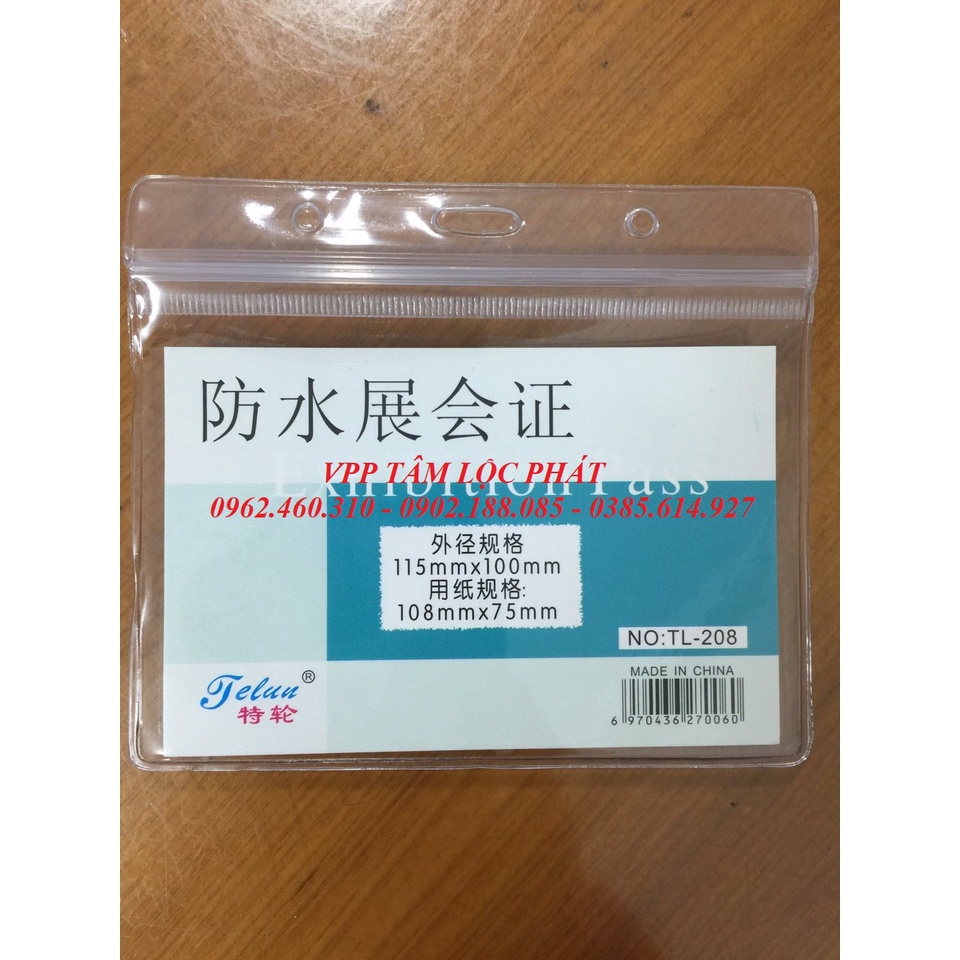 SỈ 100 BAO THẺ TÊN 208, NGANG  chống thấm nước, KT 115*100mm - Thẻ đeo nhân viên