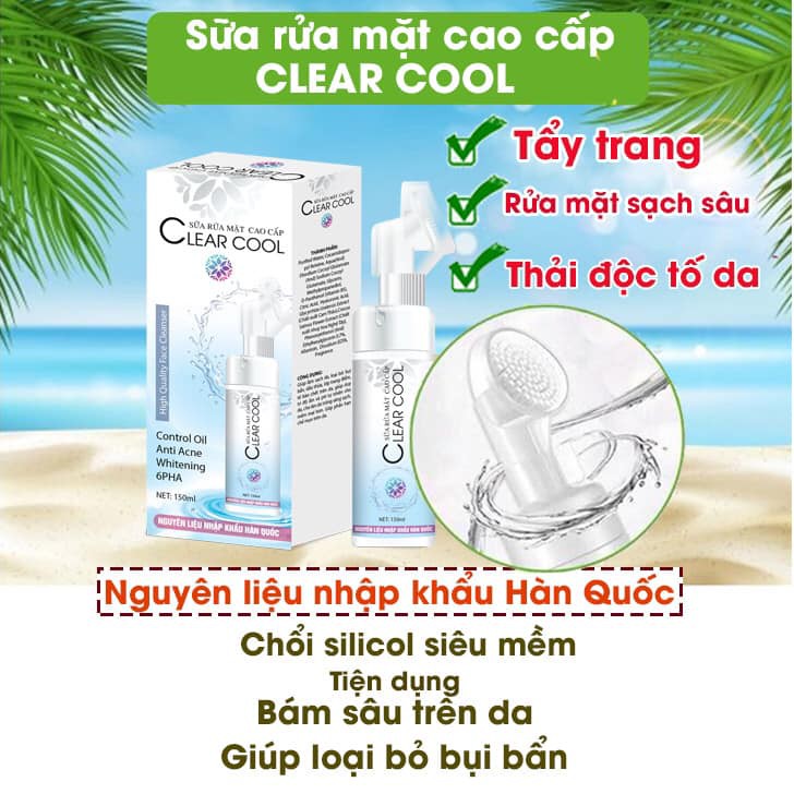 Sữa rửa mặt trắng da Clear Cool tích hợp Chổi Silicon Massa giúp làm sạch da mặt giảm mụn mờ thâm cấp ẩm làm đẹp sáng da | BigBuy360 - bigbuy360.vn