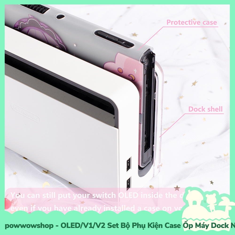 [Sẵn VN - Hỏa Tốc] Oled/V1/V2 Set Phụ Kiện Case Máy, Case Dock Nintendo Switch Phong Cách Little Rabbit Cute Maid
