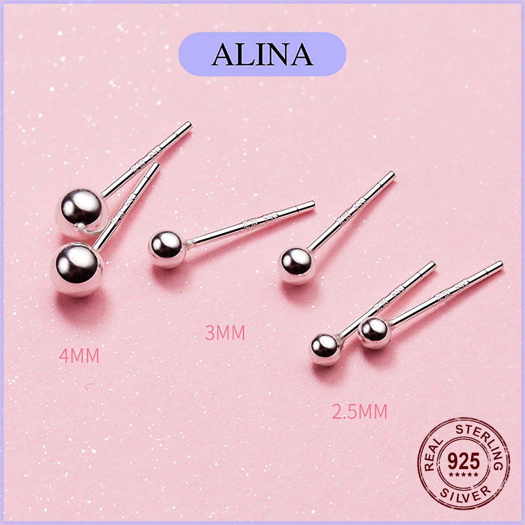 Bông Tai Bạc 925 Bi Tròn Không Đá Đơn Giản Khuyên Nụ Đeo Vành Tai Alina 0408