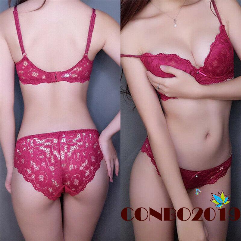 Bộ Đồ Lót 2 Mảnh Phối Ren Hoa Cúp Ngực Lưng Thấp Có Đệm Ngực Và Quần Lót Lưng Thấp Thời Trang Cho Nữ