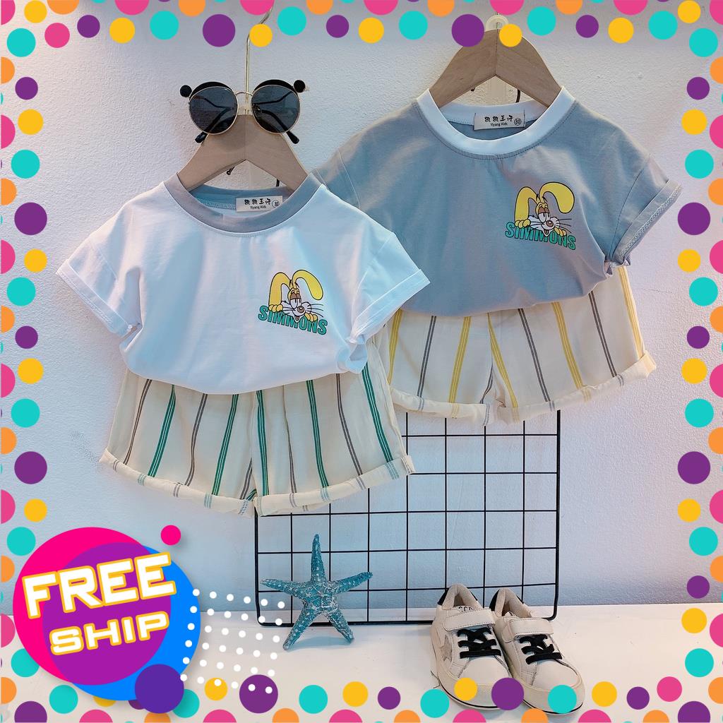 Set Trang Phục Be Trai Bé Gái Gồm Áo Phông In Hình Thỏ Và Quần Short Thô Đũi Mềm Hàng Quảng Châu Cho Bé Từ 8-20kg