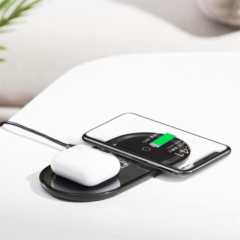 Đế Sạc Không Dây Siêu Nhanh Baseus 2in 1 Công Suất 15W 2 Trong 1 Sạc Nhanh Cho Iphone, Airpood, Samsung, Huawei
