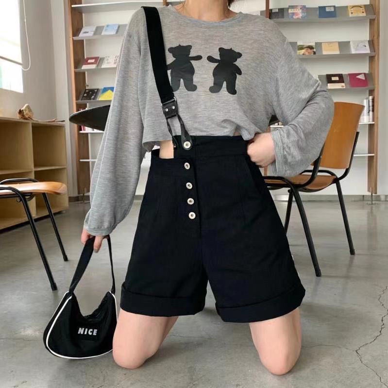 Quần Yếm Jean Hai Dây Ống Rộng Lưng Cao Màu Trắng Đen Thời Trang Mùa Hè Dành Cho Học Sinh 2022