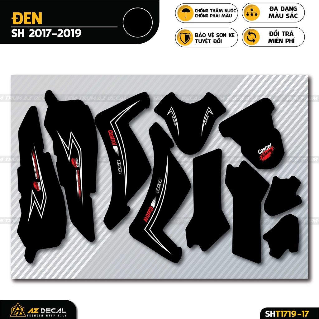 Tem Trùm SH Phong Cách Castrol Racing | SHT-17 | Decal Dán Xe SH 2017 - 2019 - 2020 - 2021 - 2022 Chống Nước, Bền Màu