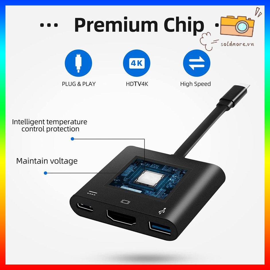 Dây Cáp Phẳng Chuyển Đổi Cổng Type C Sang Hdmi Usb 3.0 Pd 3 Trong 1 Đa Năng | BigBuy360 - bigbuy360.vn