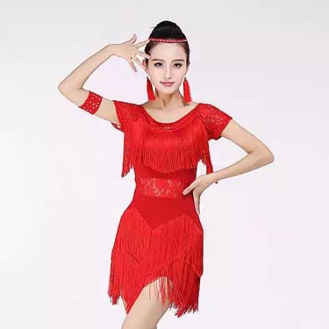 Đầm Khiêu Vũ Latin Phối Tua Rua Thời Trang Dành Cho Nữ 9.14