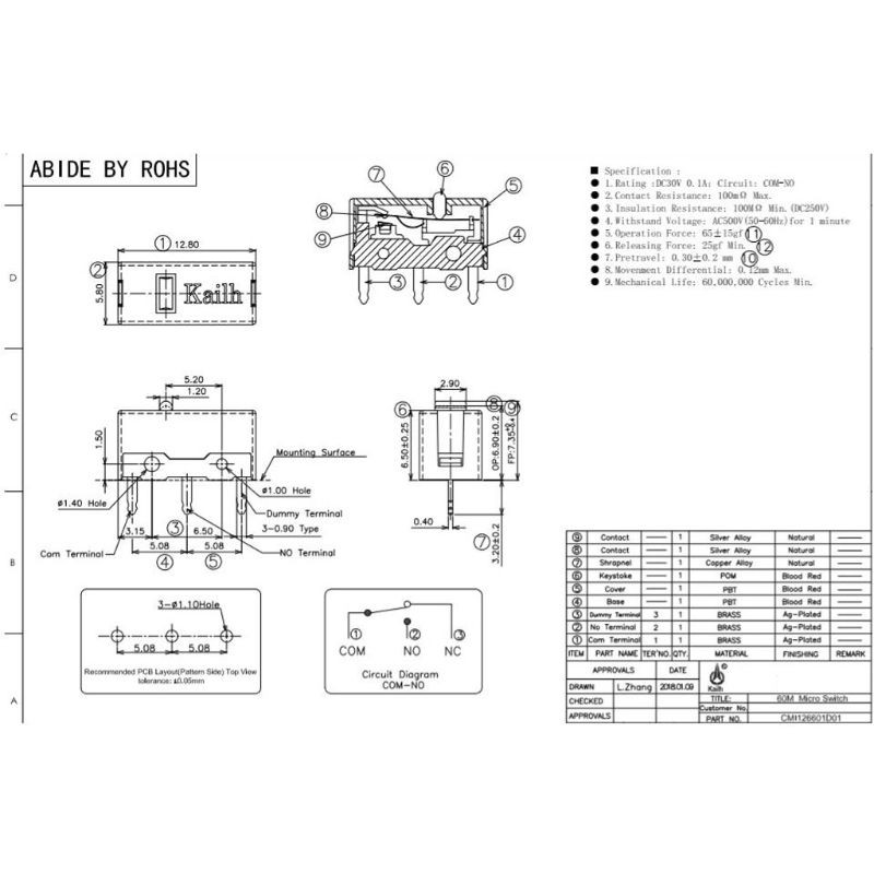 1 Công Tắc Chuyển Đổi Chính Hãng Kailh Gm Red Micro 60m