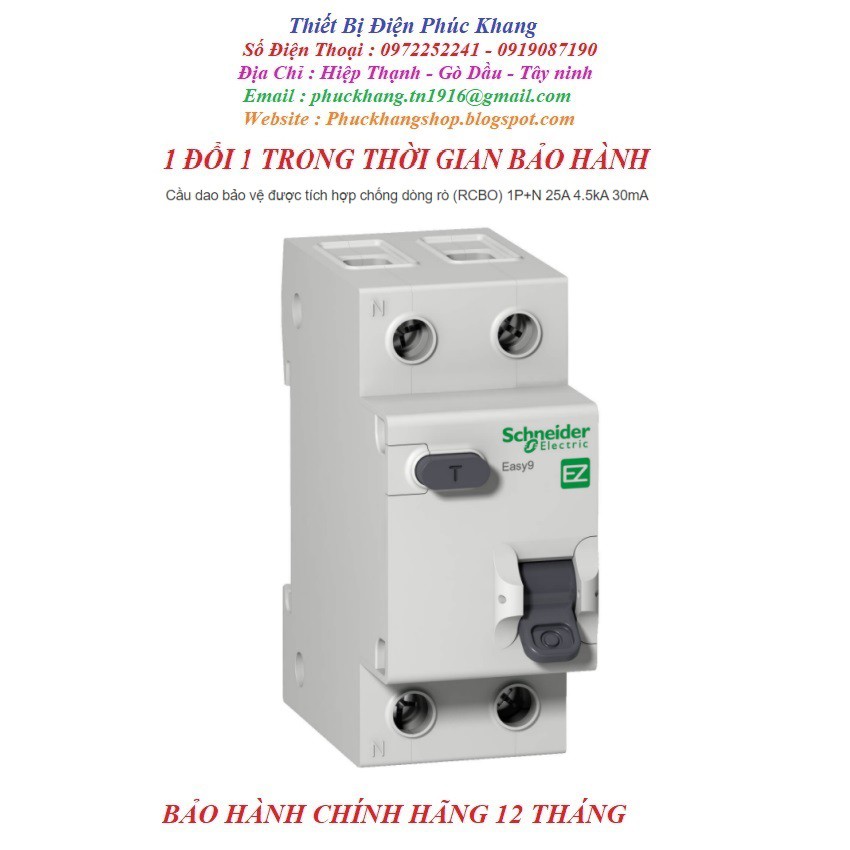 [Freeship] Cầu dao bảo vệ được tích hợp chống dòng rò (RCBO) 1P+N 20A 30mA Schneider-EZ9D34620