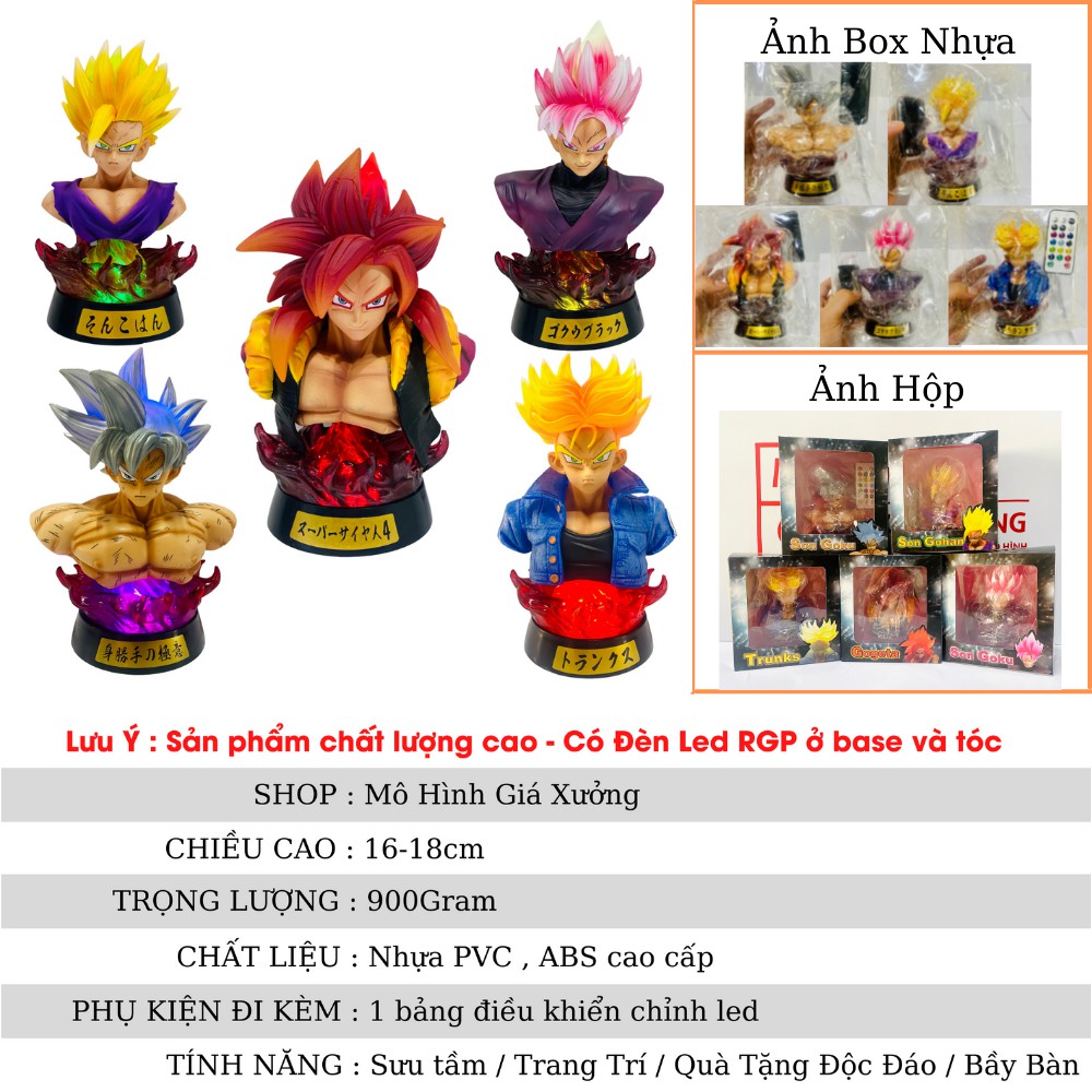 Mô hình Dragon Ball SonGoku , SonGohan , Gogeta , Trunks bán thân + có led cao 16-18cm , figure 7 viên ngọc rồng sogoku