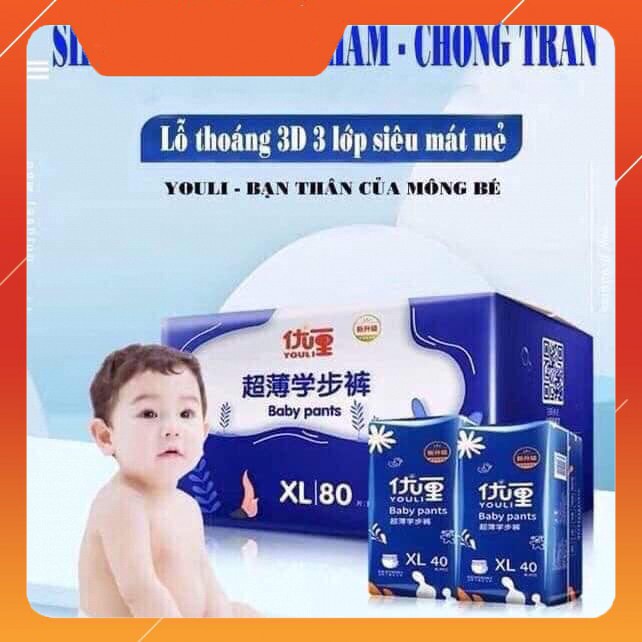 Tã Bỉm YOULI Quần/ Dán Nội Địa Đủ Size Cho Bé S108, M96, L84, XL76, XXL72, XXXL68 Mỏng Nhẹ Và Co Dãn An toàn cho bé