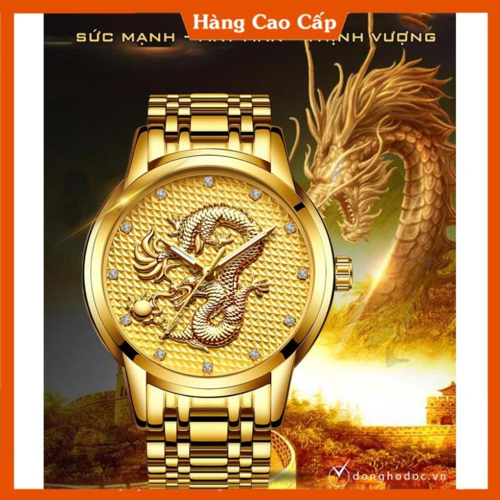 ĐỒNG HỒ NAM RỒNG VÀNG KÍNH TRÁNG SAPPHIRE - ĐỒNG HỒ PHONG THỦY - DÂY THÉP ĐÚC ĐẶT CAO CẤP | BigBuy360 - bigbuy360.vn