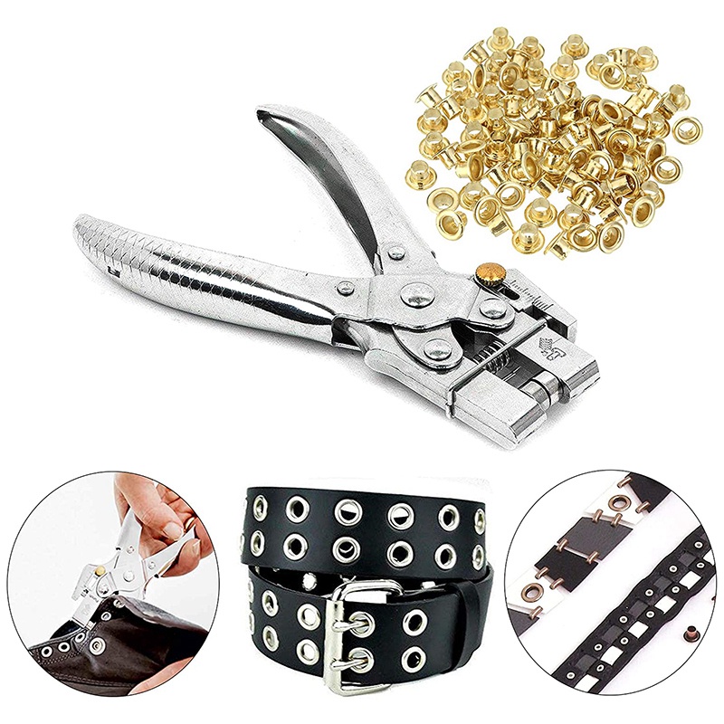 Bộ Kìm Đục Lỗ Kèm 100 Khoen Và Dụng Cụ Bấm Lỗ Cho Vật Liệu Da