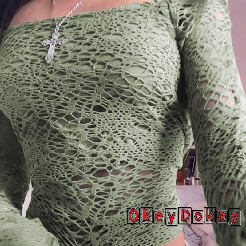 Áo Croptop Trễ Vai Thiết Kế Xuyên Thấu Phong Cách Harajuku Cổ Điển Quyến Rũ Cho Nữ Y2K