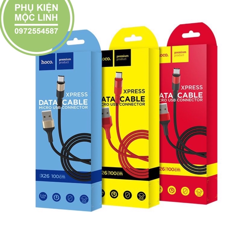 Cáp Sạc HOCO - X26 SAM SUNG MICRO USB - Sạc nhanh 2A MAX - Bọc dù - Chống rối - Chống đứt - DÀI 1M