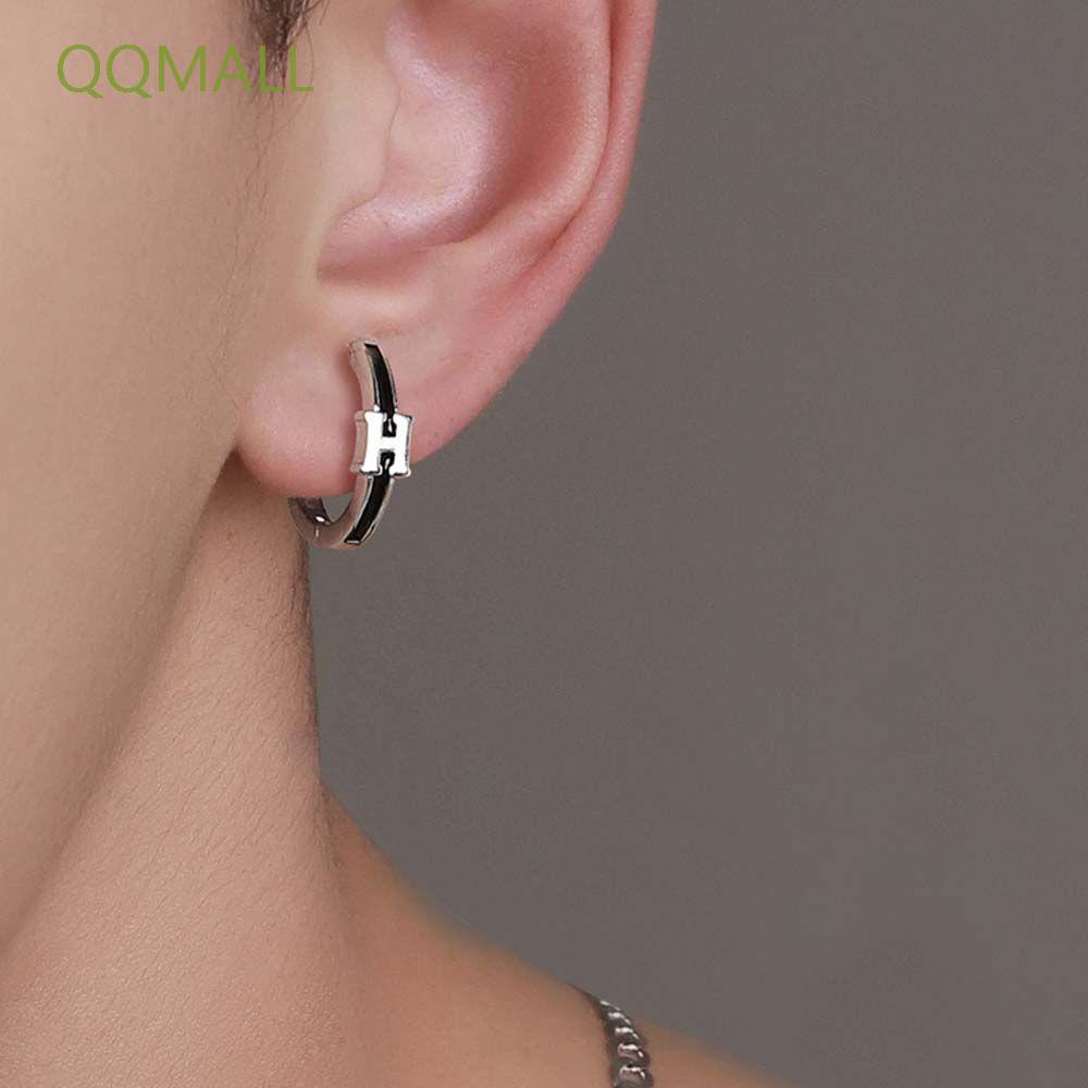 Khuyên tai dạng vòng đính chữ H đơn giản cá tính sang trọng cho nam