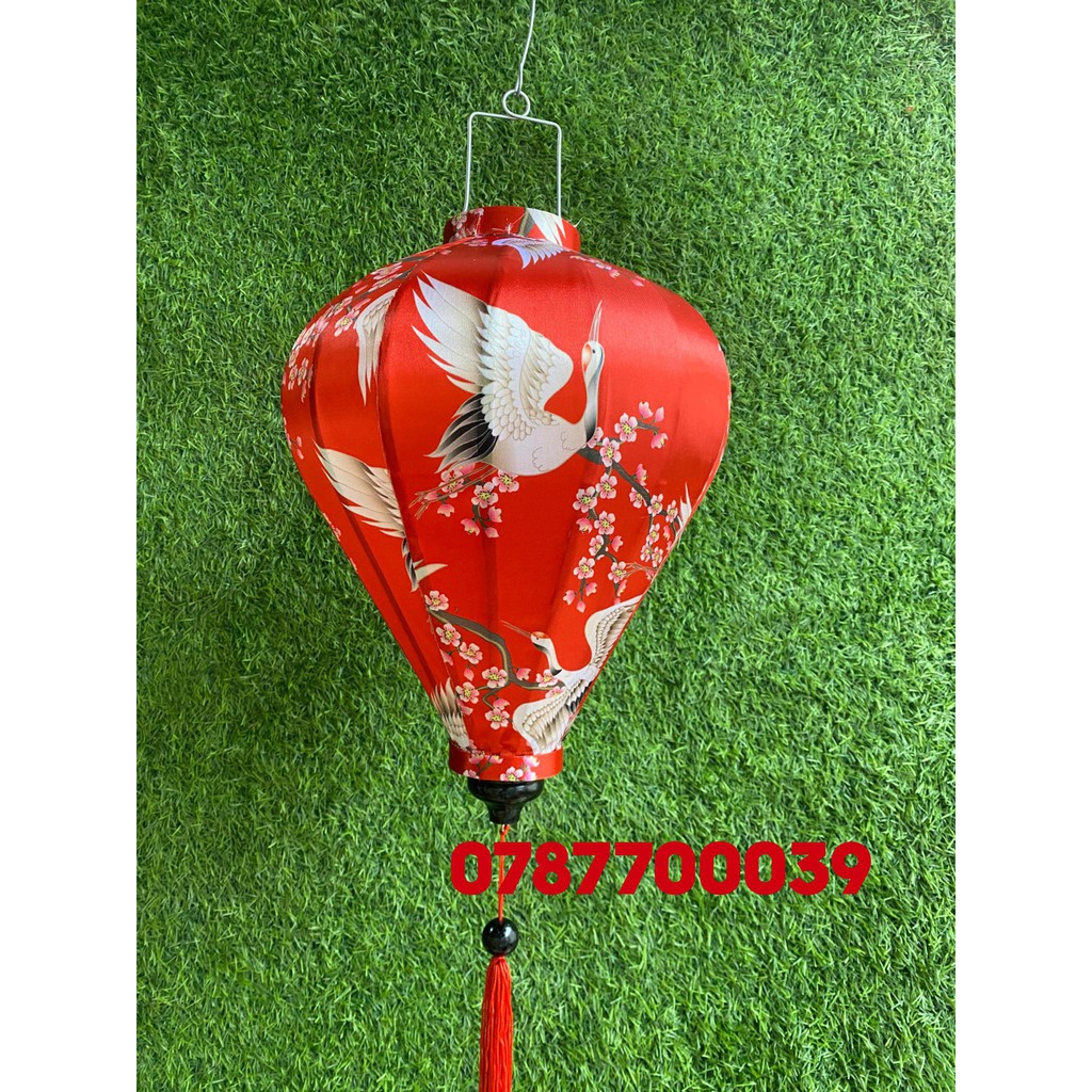 Lồng đèn vải Hội An trang trí hoa văn đỏ cò 30cm,40cm,45cm