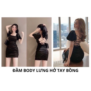 Đầm body hở lưng tay phồng