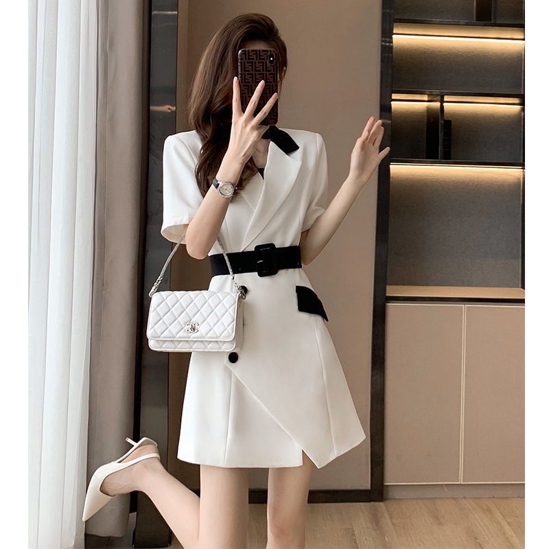 2022 summer new women's French style dress women's summer senior designer single-breasted suit dress