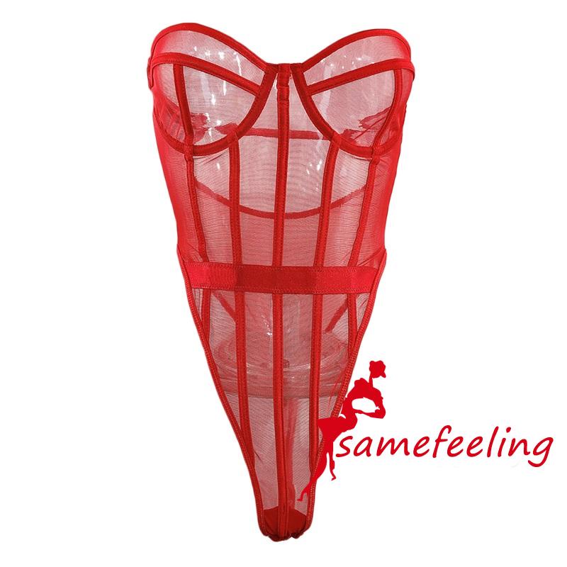 SF Women Summer Sexy Bodycon Jumpsuit Bodysuit Black Mesh Transparent Bodysuit