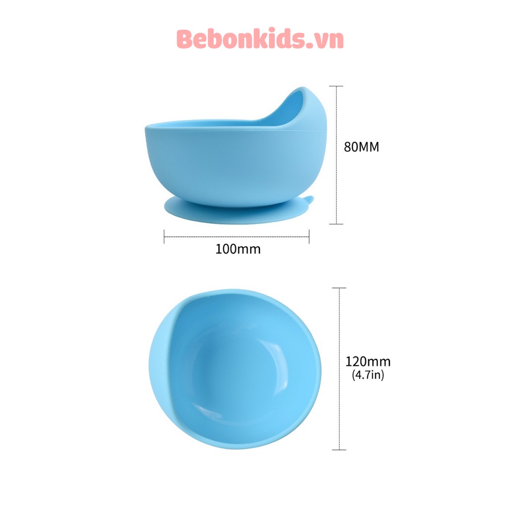 Bát thìa dĩa ăn dặm cho bé có đế hít chống đổ bát silicon chịu nhiệt độ cao