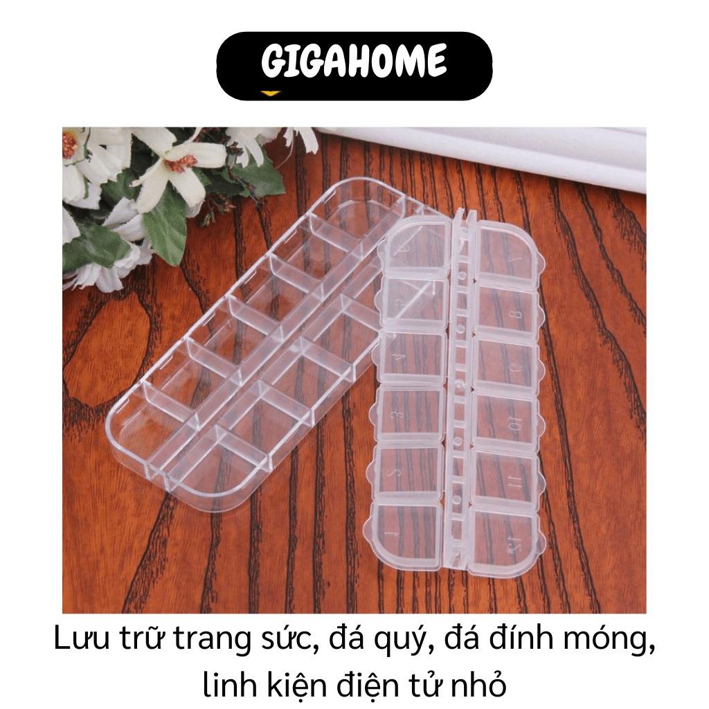 Hộp Đựng Đá Đính Nails GIGAHOME Khay Nhựa 12 Ô Nắp Bật Đựng Linh Kiện Điện Tử, Trang Sức 7833