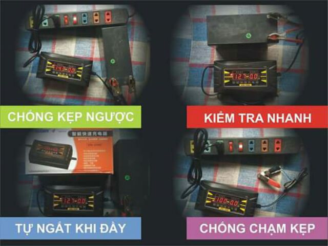 Bộ sạc bình ắc quy 12V 10—100Ah có báo dòng, báo áp, tự động thông minh