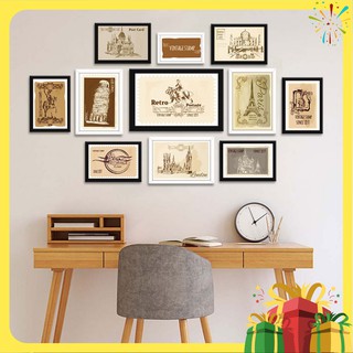 Bộ 11 khung ảnh treo tường kèm ảnh ấn tượng "Tem cổ điển" TTK126
