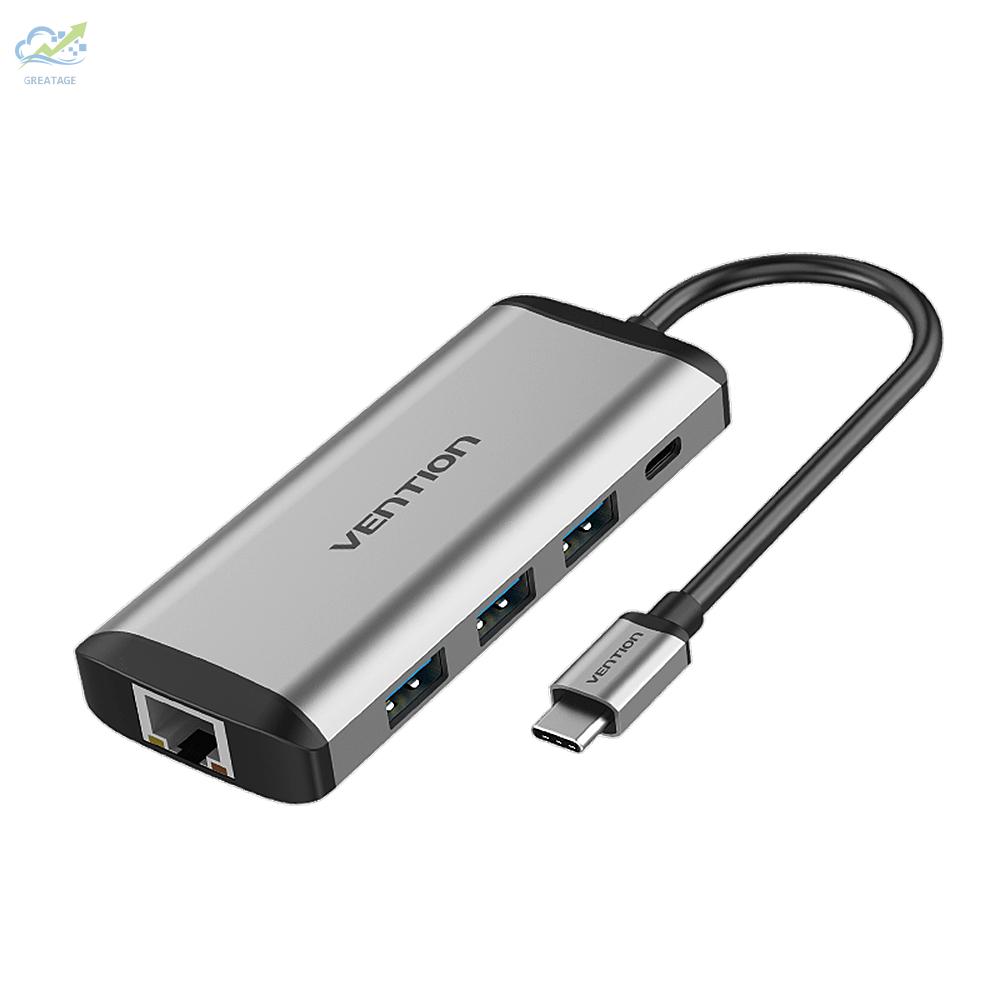 g☼Vention THAHB USB C HUB Type-C to 4K HDMI+USB3.0*3+TF+SD+RJ45+3.5mm+PD HUB Dock Adapter Converter Splitter