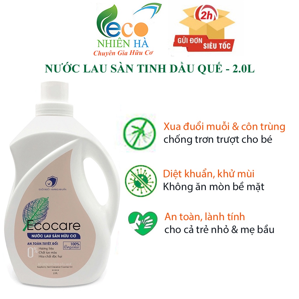 Nước lau sàn ECOCARE 2L tinh dầu quế hữu cơ, nước lau nhà đuổi muỗi, chống trượt cho bé