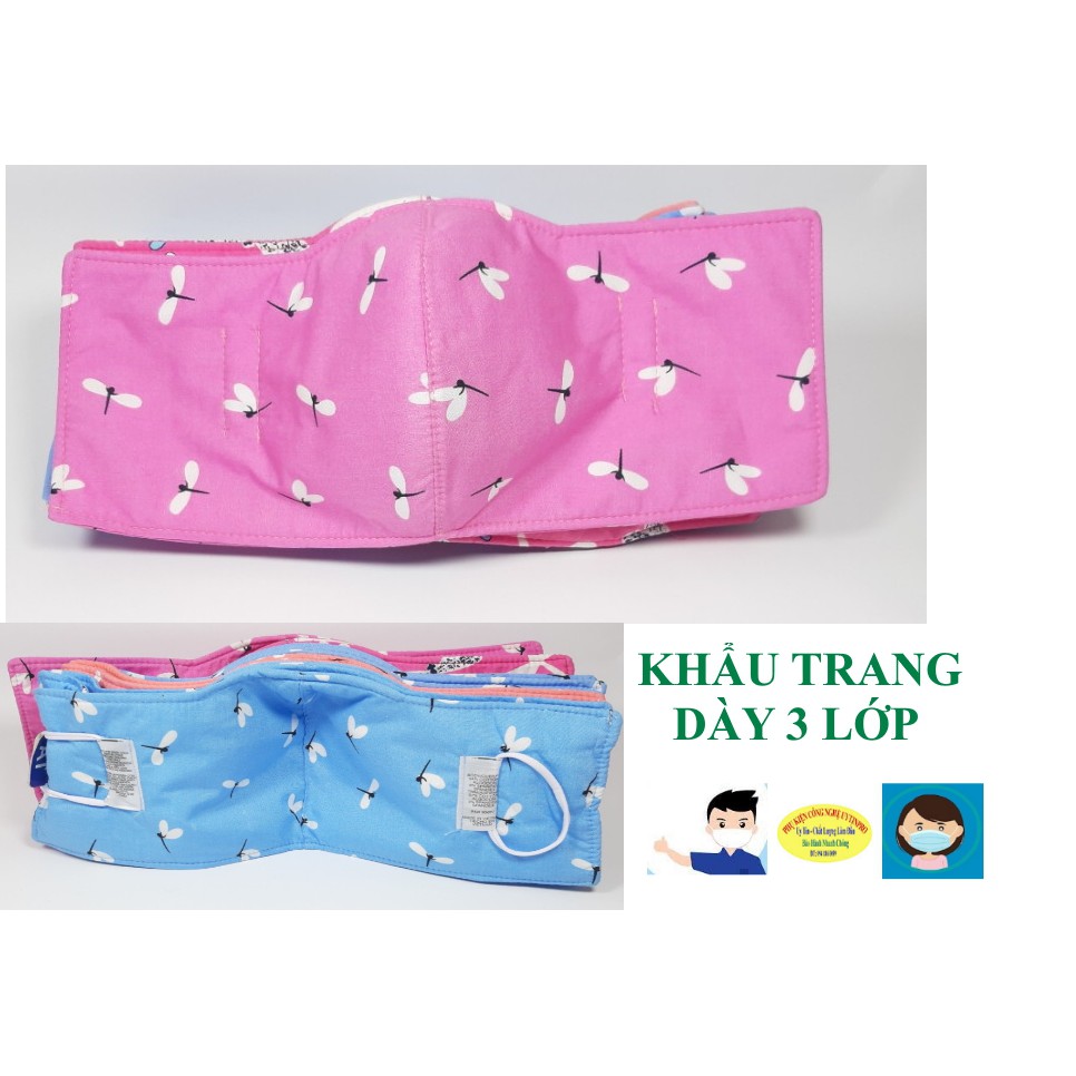 KHẨU TRANG NỮ Loại che tai In hình chuồn chuồn Dày 3 lớp Chất liệu vải mềm dày Chống nắng Phòng dịch bệnh