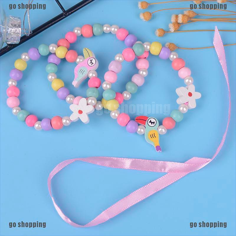 {go shopping}3Pcs Cartoon bird flower wood beads girls jewelry set kids children bracelet