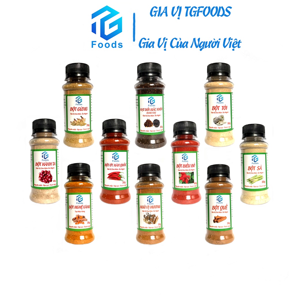 Bột Gia Vị Tgfoods : Tỏi, Quế, Hành, Gừng, Sả, Riềng, Ơt, Hồi, Tiêu, Điều, Ngũ Vị Hương, Húng Lìu,..