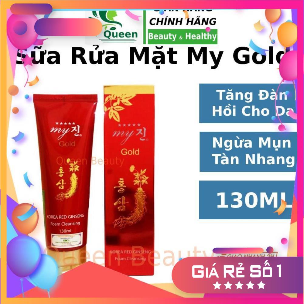 Sữa rửa mặt sâm đỏ My Gold 130ml cho da dầu mụn nhạy cảm hỗn hợp khô tạo bọt thải độc trà xanh rau củ Queen Beauty