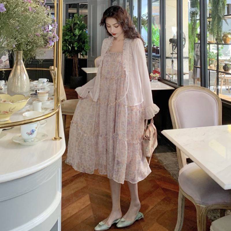 Đầm suông voan lụa hoa 2 dây