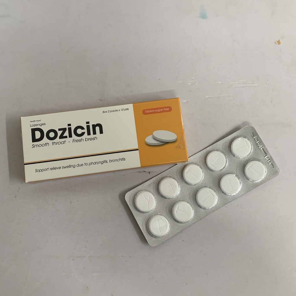 Viên ngậm sát trùng họng DOZICIN - hộp 2 vỉ x 10 viên