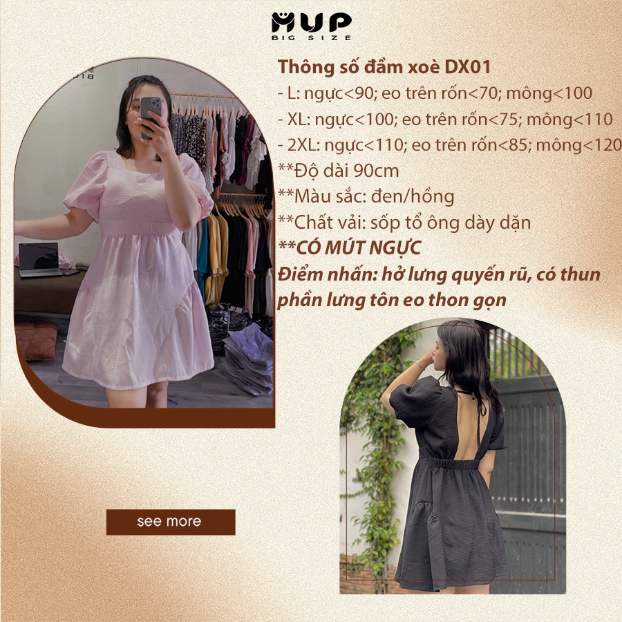 Đầm xoè dự tiệc hở lưng tiểu thư bigsize MUP Bigsize - DX01
