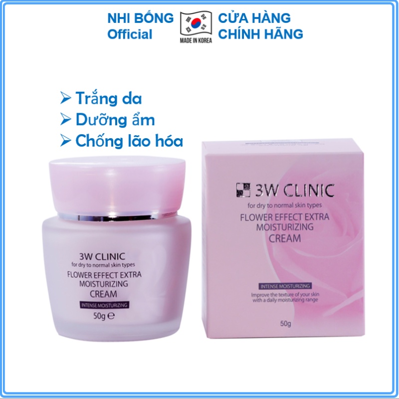 Kem trắng da - Kem dưỡng trắng da dưỡng ẩm chiết xuất từ Hoa Hồng 3W Clinic Hàn Quốc 50ml