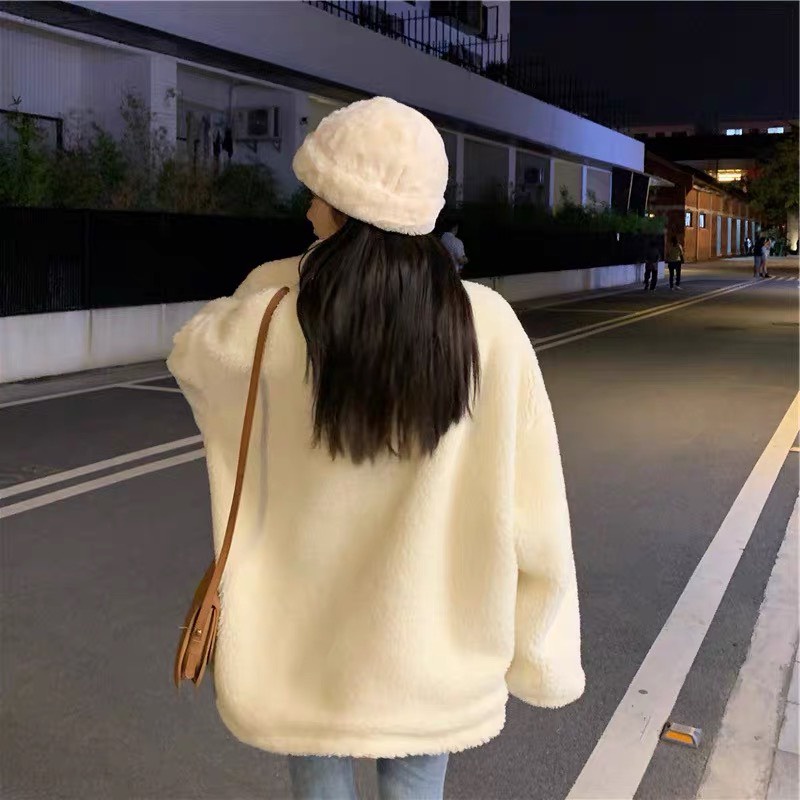 Áo khoác lông siêu ấm (ảnh thật/video). Áo hoddie nữ chất liệu lông cừu