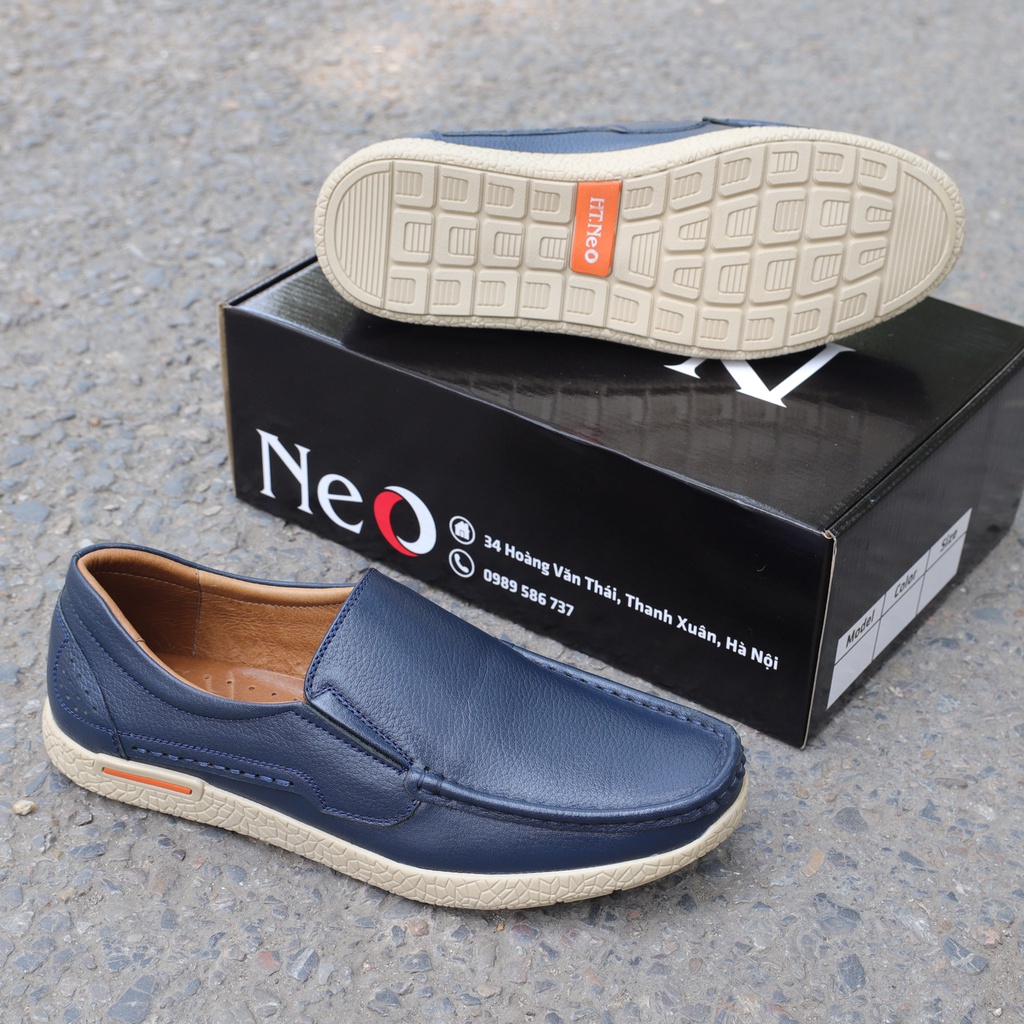 Giày lười nam đế bằng da bò vân hạt, giày lười đế trắng - HT.NeO4474