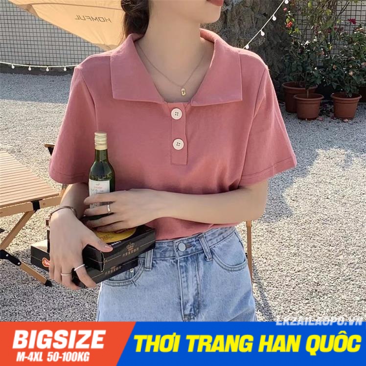 Áo thun polo Bigsize Áo kiểu nữ form rộng tay ngắn cổ bẻ mùa hè Phong cách Hàn Quốc Thời Trang tiểu thư cá tính xinh đẹp bigsizegiaree