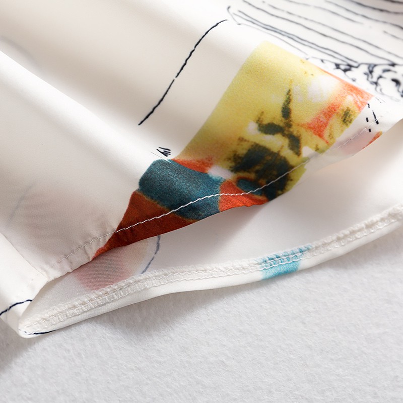 LEEVA - Áo sơ mi chiffon tay ngắn in họa tiết thời trang ngày thường cá tính cho nữ: Trắng hình | BigBuy360 - bigbuy360.vn