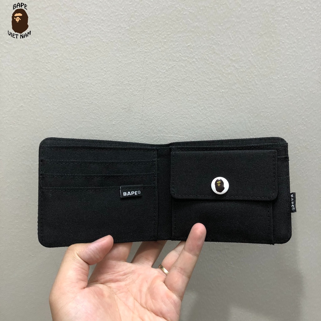 [Ảnh thật] Ví Bape ngắn fullbox hàng Best Quality, Bóp Bape gấp đôi 4 màu Đen, Camo (Green, Blue, Pink) Chất liệu Canvas