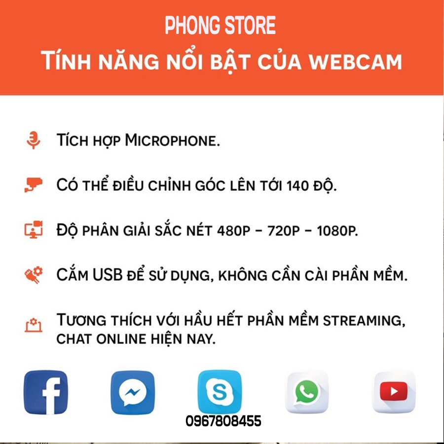 Webcam máy tính HD 720P siêu nét có mic hỗ trợ học online zom zalo - PHONG STORE