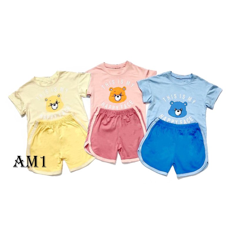 Đồ bộ cộc tay chất thun lạnh họa tiết gấu cực đẹp thoáng mát mùa hè cho bé trai bé gái AM912 TTR339