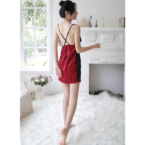 Đầm ngủ nữ lụa cao cấp xẻ ngực quyến rũ váy ngủ phối ren xẻ tà đùi sexy BIKI HOUSE N117 - HCM - Giao Hỏa Tốc